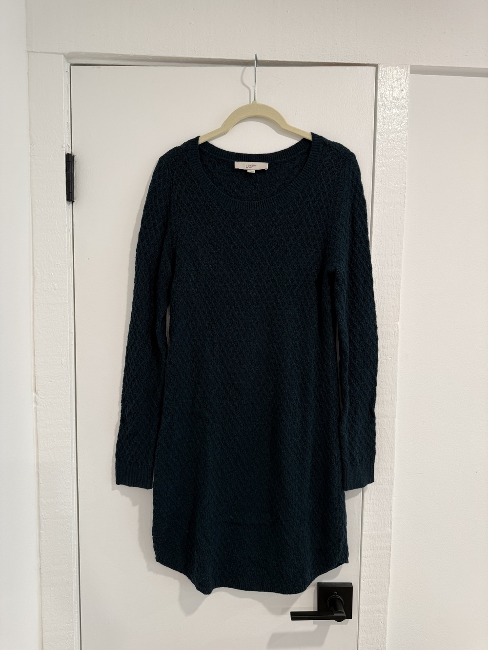 LOFT Forest Green Textured Knit Sweater Dress Camel Hair Blend S